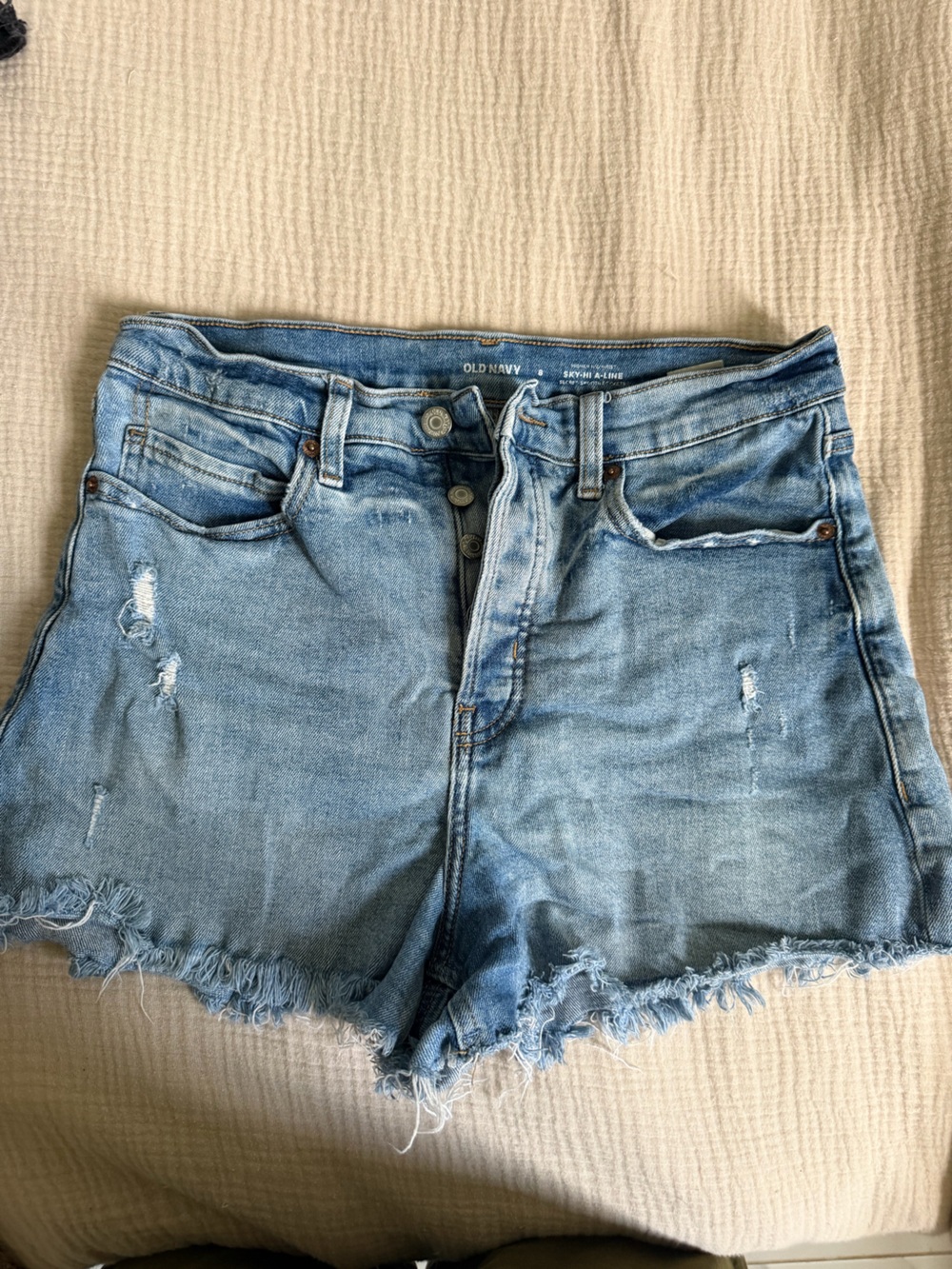 Old Navy Light Blue High-Waist Distressed Denim Shorts